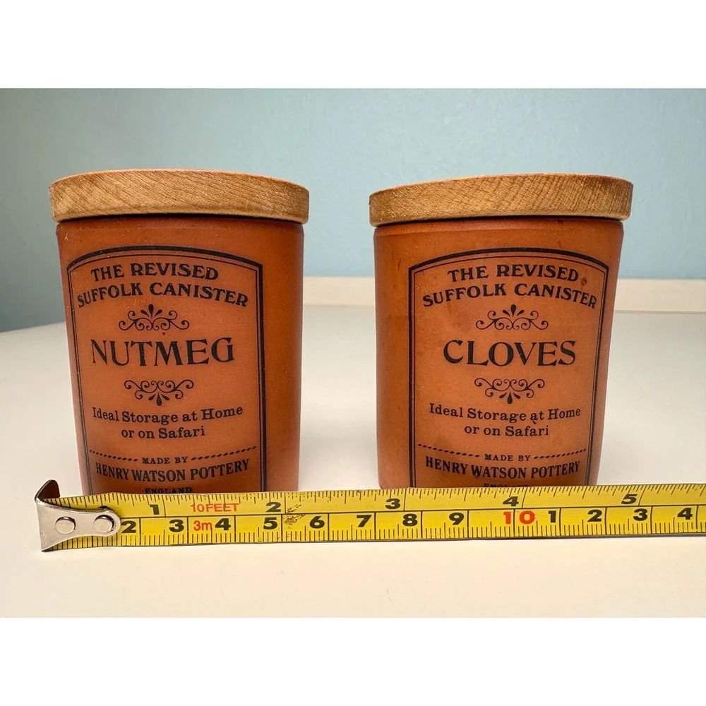 Henry Watson‎ Pottery Spice Canister Set Small Terracotta Nutmeg Cloves Suffolk